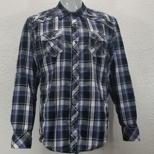 BKE athletic fit pearl snap plaid shirt size XL